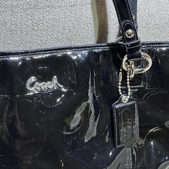 Coach Black Signature Patent Leather Embossed Tote Bag - Picture 3 of 13